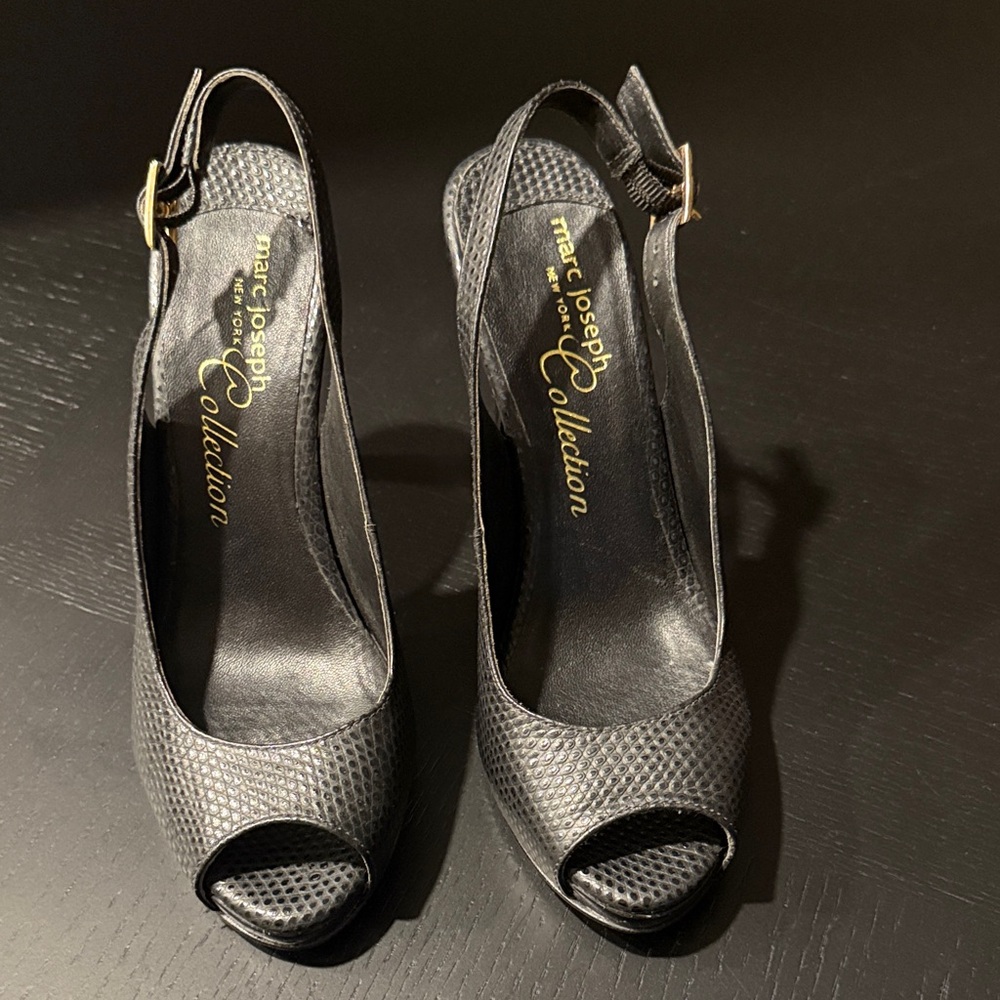 Marc Joseph Textured Black Peep Toe Heels